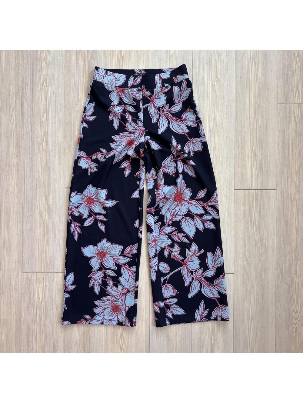 Isaac Mizrahi LIVE! Floral Wide Leg Knit Pants Size XXSP Petite Pull On Elastic
